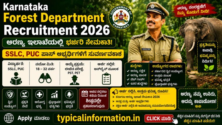ಅರಣ್ಯ ಇಲಾಖೆಯಲ್ಲಿ ಭಾರೀ ನೇಮಕಾತಿ ಸಾಧ್ಯತೆ! SSLC/PUC ಪಾಸ್ ಅಭ್ಯರ್ಥಿಗಳಿಗೆ ಸಿಹಿಸುದ್ದಿ
