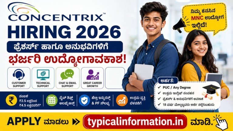 Concentrix Hiring 2026 ಫ್ರೆಶರ್ಸ್ ಮತ್ತು ಅನುಭವಿಗಳಿಗೆ ಉದ್ಯೋಗಾವಕಾಶ – ಅರ್ಹತೆ, ಸಂಬಳ ಹಾಗೂ ಅರ್ಜಿ ವಿವರ